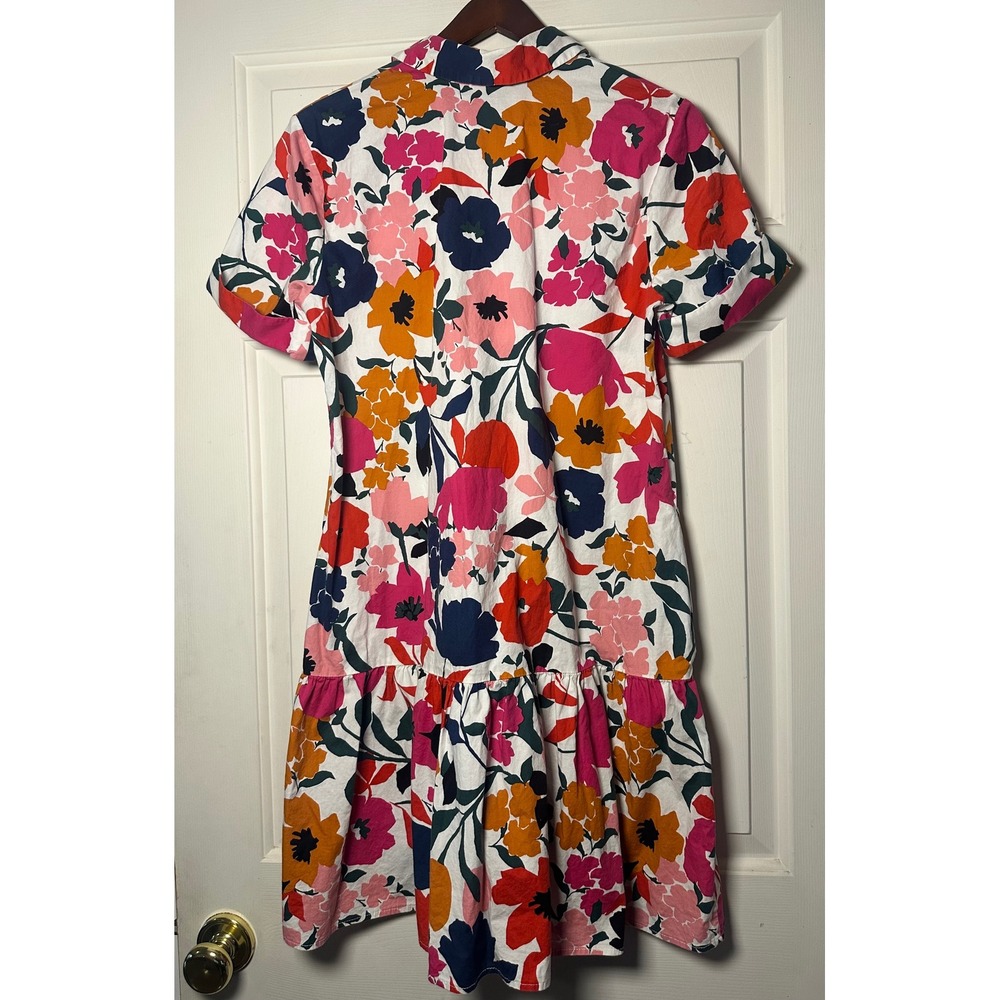 Donna Morgan Floral Print Cotton Short Sleeve Button Front Tiered Dress Size 8 - Picture 3 of 6